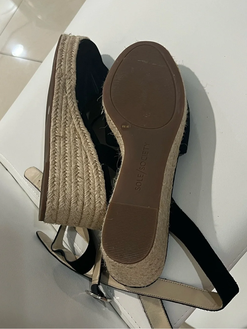 Sole Society CHANNING ESPADRILLE WEDGE SANDAL in black with Ankle Strap size 9